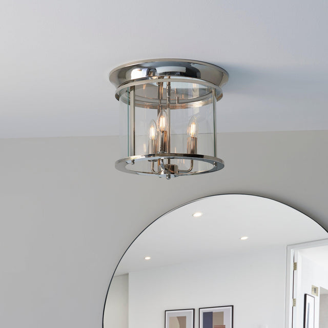 Endon Lighting - 96153 - Endon Lighting 96153 Hampworth Indoor Flush Light Bright nickel plate & clear glass Dimmable