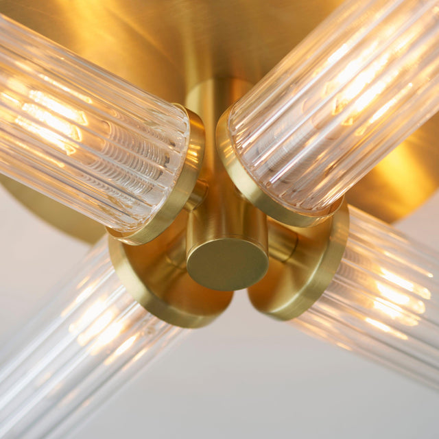 Endon Lighting - 96160 - Endon Lighting 96160 Talo Bathroom Semi flush Light Satin brass plate & clear ribbed glass Dimmable