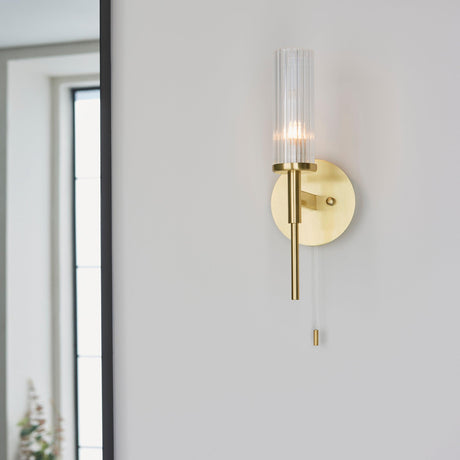 Endon Lighting - 96163 - Endon Lighting 96163 Talo Bathroom Wall Light Satin brass plate & clear ribbed glass Non-dimmable