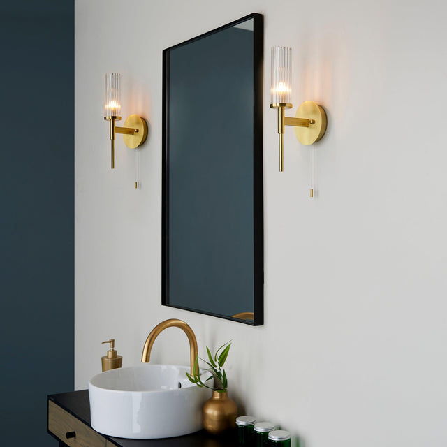 Endon Lighting - 96163 - Endon Lighting 96163 Talo Bathroom Wall Light Satin brass plate & clear ribbed glass Non-dimmable