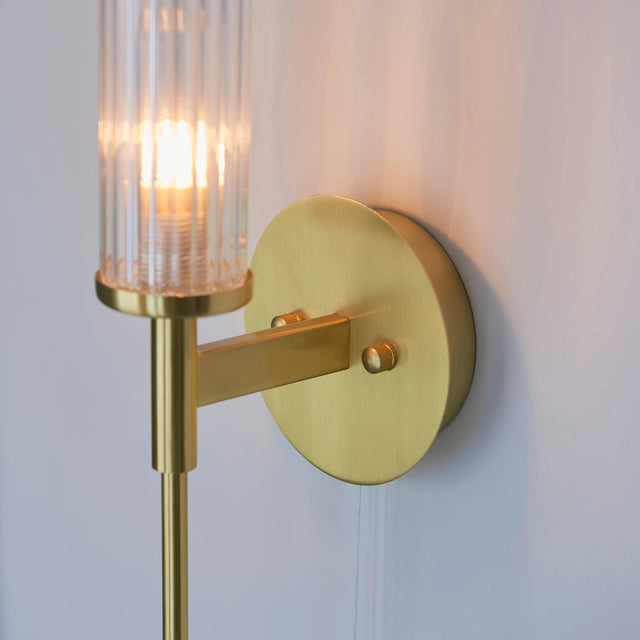 Endon Lighting - 96163 - Endon Lighting 96163 Talo Bathroom Wall Light Satin brass plate & clear ribbed glass Non-dimmable