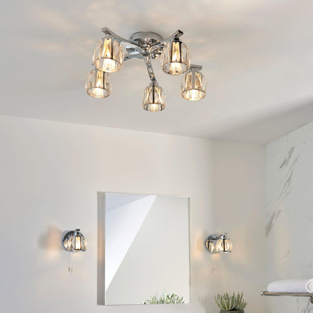 Endon Lighting - 96454 - Endon Lighting 96454 Ria Bathroom Semi flush Light Chrome plate & clear crystal glass Dimmable