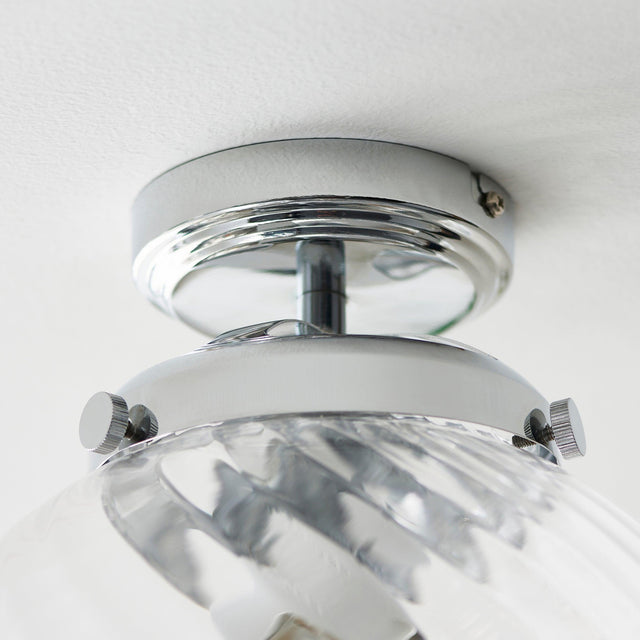 Endon Lighting - 96488 - Endon Lighting 96488 Milston Bathroom Flush Light Chrome plate & clear spiral glass Dimmable