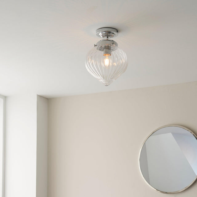 Endon Lighting - 96489 - Endon Lighting 96489 Cheston Bathroom Flush Light Chrome plate & clear ribbed glass Dimmable