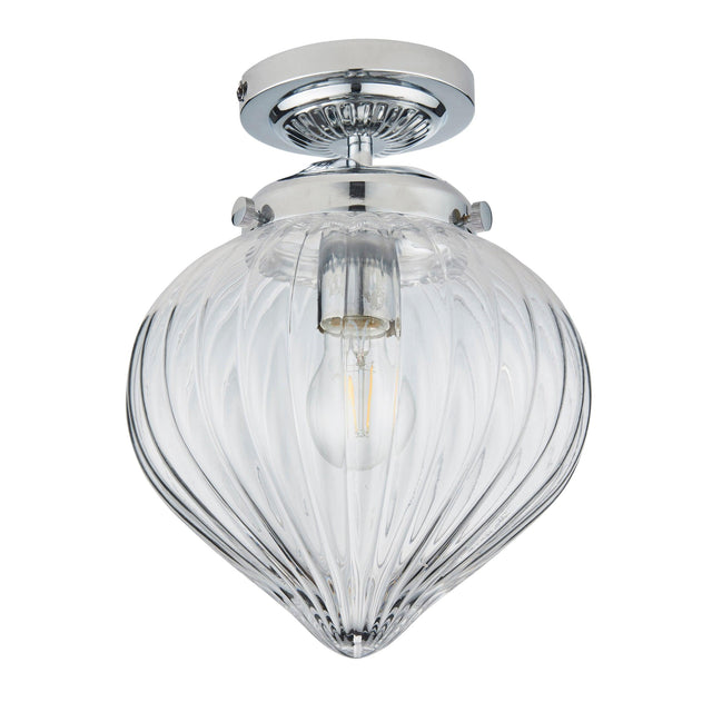 Endon Lighting - 96489 - Endon Lighting 96489 Cheston Bathroom Flush Light Chrome plate & clear ribbed glass Dimmable