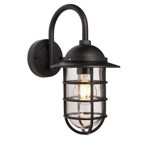 Endon Lighting - 96907 - Endon Lighting 96907 Port Outdoor Wall Light Textured black & clear glass Dimmable