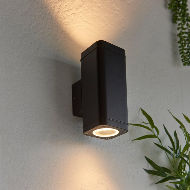 Endon Lighting - 96911 - Endon Lighting 96911 Milton Outdoor Wall Light Textured black & clear glass Dimmable