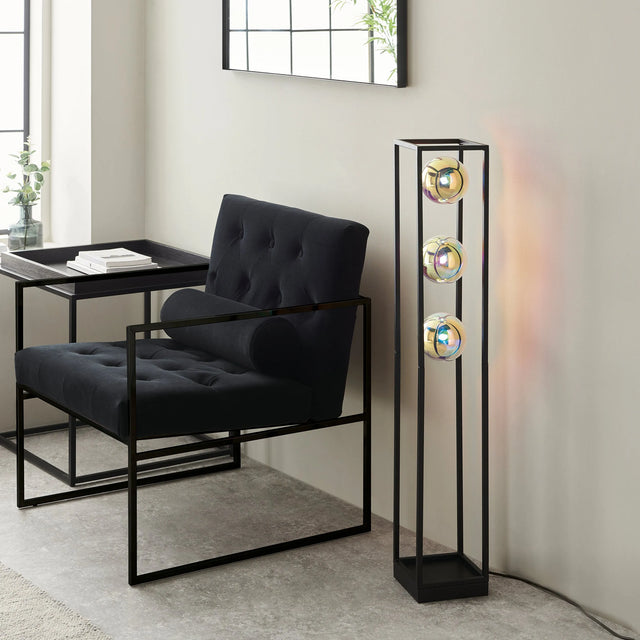 Endon Lighting - 97138 - Endon Lighting 97138 Kinjo 3lt Floor Indoor light fitting Matt black & iridescent glass