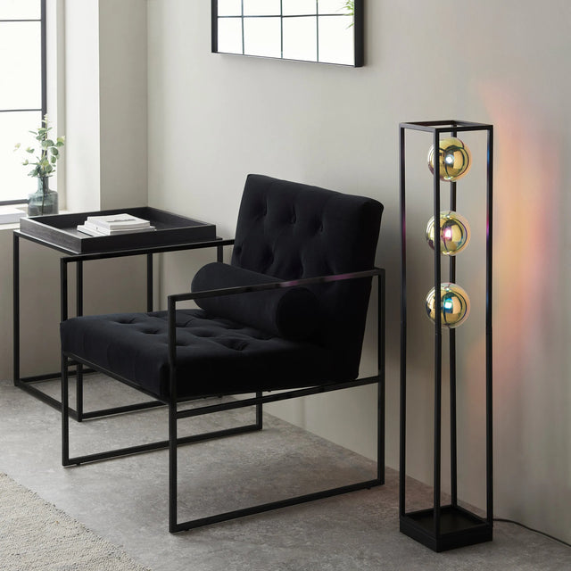 Endon Lighting - 97138 - Endon Lighting 97138 Kinjo 3lt Floor Indoor light fitting Matt black & iridescent glass