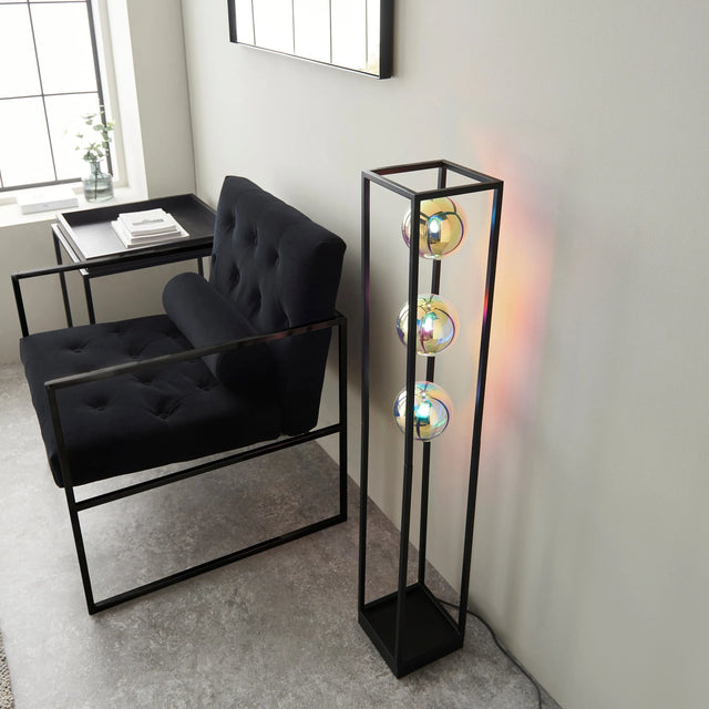 Endon Lighting - 97138 - Endon Lighting 97138 Kinjo 3lt Floor Indoor light fitting Matt black & iridescent glass