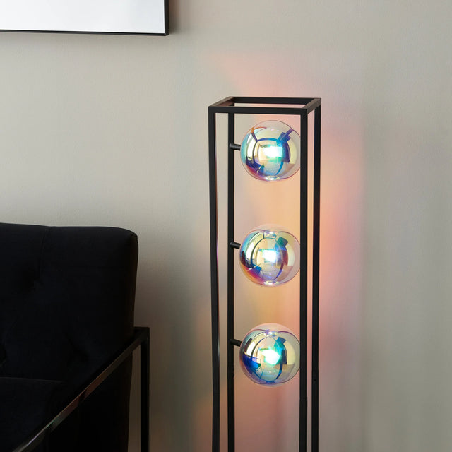 Endon Lighting - 97138 - Endon Lighting 97138 Kinjo 3lt Floor Indoor light fitting Matt black & iridescent glass