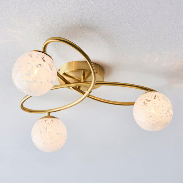 Endon Lighting - 97231 - Endon Lighting 97231 Maye Indoor Semi flush Light Satin brass plate & white confetti glass Dimmable