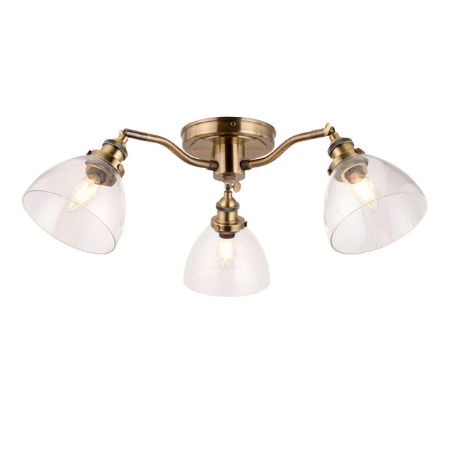 Endon Lighting - 97247 - Endon Lighting 97247 Hansen Indoor Semi flush Light Antique brass plate & clear glass Dimmable