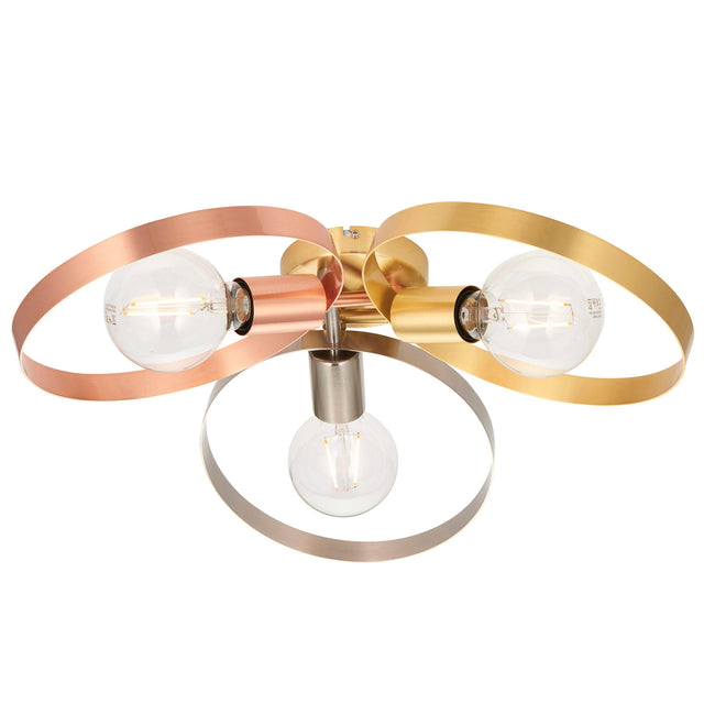 Endon Lighting - 97663 - Endon Lighting 97663 Hoop Indoor Semi flush Light Brushed brass, nickel & copper plate Dimmable