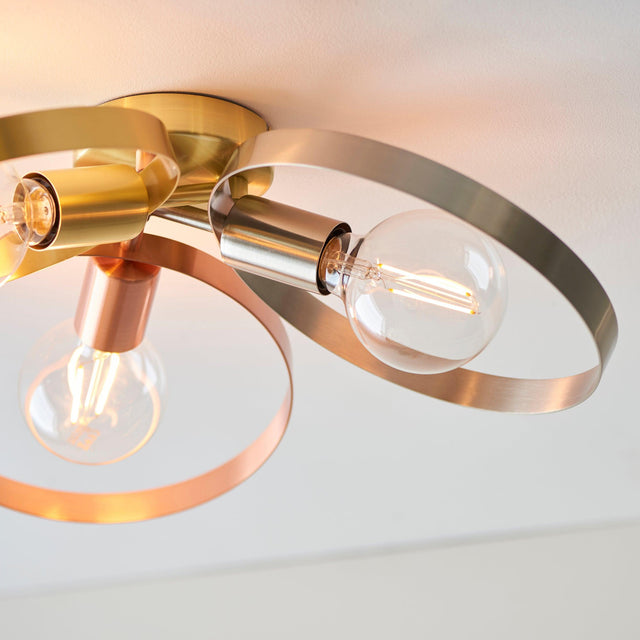 Endon Lighting - 97663 - Endon Lighting 97663 Hoop Indoor Semi flush Light Brushed brass, nickel & copper plate Dimmable