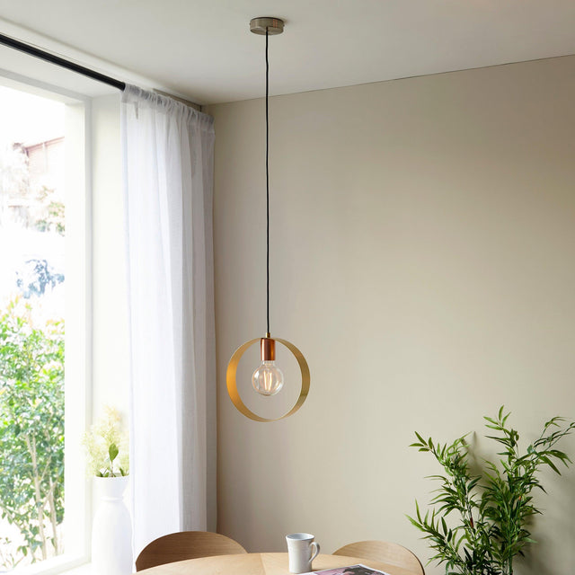 Endon Lighting - 97664 - Endon Lighting 97664 Hoop Indoor Pendant Light Brushed brass, nickel & copper plate Dimmable