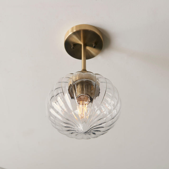 Endon Lighting - 97684 - Endon Lighting 97684 Addington Indoor Semi flush Light Antique brass plate & clear ribbed glass Dimmable