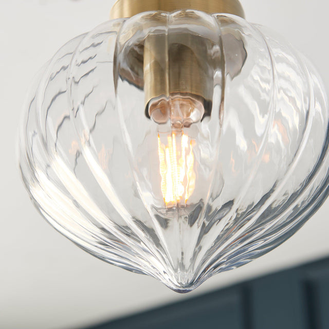 Endon Lighting - 97684 - Endon Lighting 97684 Addington Indoor Semi flush Light Antique brass plate & clear ribbed glass Dimmable