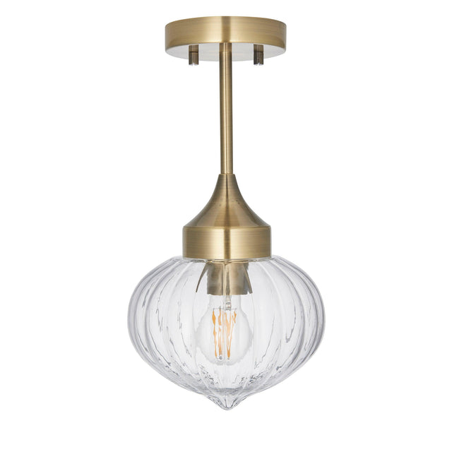 Endon Lighting - 97684 - Endon Lighting 97684 Addington Indoor Semi flush Light Antique brass plate & clear ribbed glass Dimmable