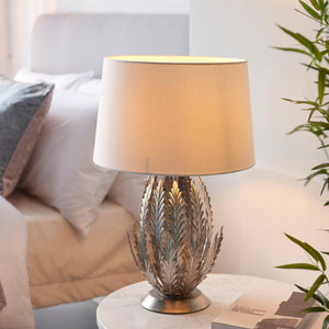 Endon Lighting - 98046 - Endon Lighting 98046 Delphine Indoor Table Lamps Silver leaf & ivory cotton fabric Non-dimmable