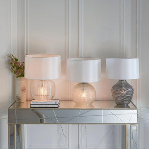 Endon Lighting - 98086 - Endon Lighting 98086 Westcombe Indoor Table Lamps Ribbed bubble glass & vintage white fabric Non-dimmable