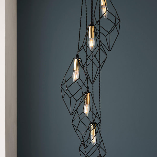 Endon Lighting - 98151 - Endon Lighting 98151 Jaxon Indoor Pendant Light Matt black & gold effect plate Dimmable