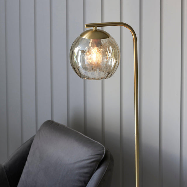 Endon Lighting - 98271 - Endon Lighting 98271 Dimple Indoor Floor Lamps Satin brass plate & champagne lustre glass Non-dimmable