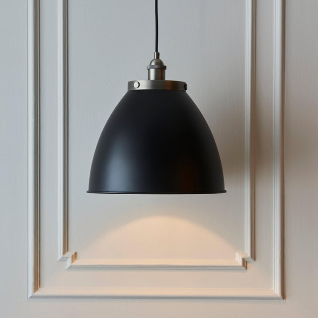 Endon Lighting - 98749 - Endon Lighting 98749 Franklin Indoor Pendant Light Aged pewter plate & matt black paint Dimmable