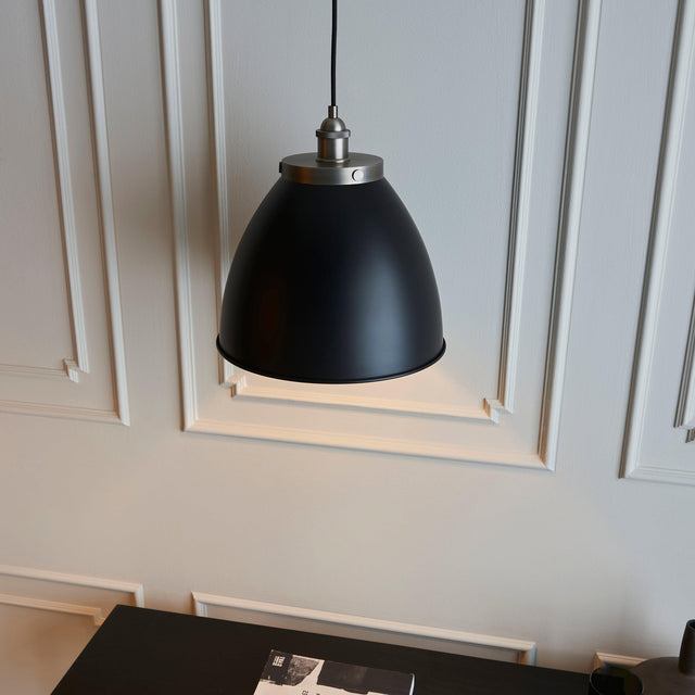 Endon Lighting - 98749 - Endon Lighting 98749 Franklin Indoor Pendant Light Aged pewter plate & matt black paint Dimmable