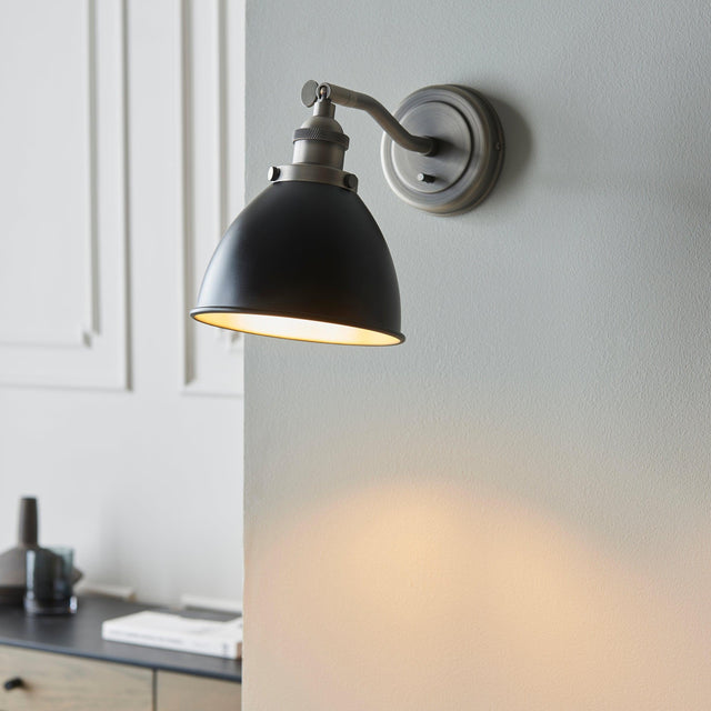 Endon Lighting - 98751 - Endon Lighting 98751 Franklin Indoor Wall Light Aged pewter plate & matt black paint Dimmable