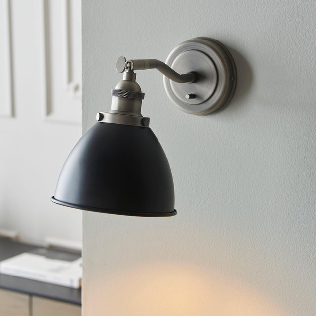 Endon Lighting - 98751 - Endon Lighting 98751 Franklin Indoor Wall Light Aged pewter plate & matt black paint Dimmable