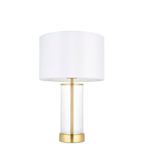 Endon Lighting - 98810 - Endon Lighting 98810 Lessina Indoor Table Lamps Satin brass plate, clear glass & vintage white fabric Dimmer included