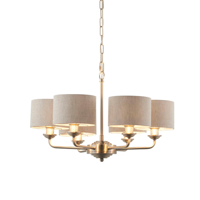 Endon Lighting - 99151 - Endon Lighting 99151 Highclere Indoor Pendant Light Brushed chrome plate & natural linen Dimmable