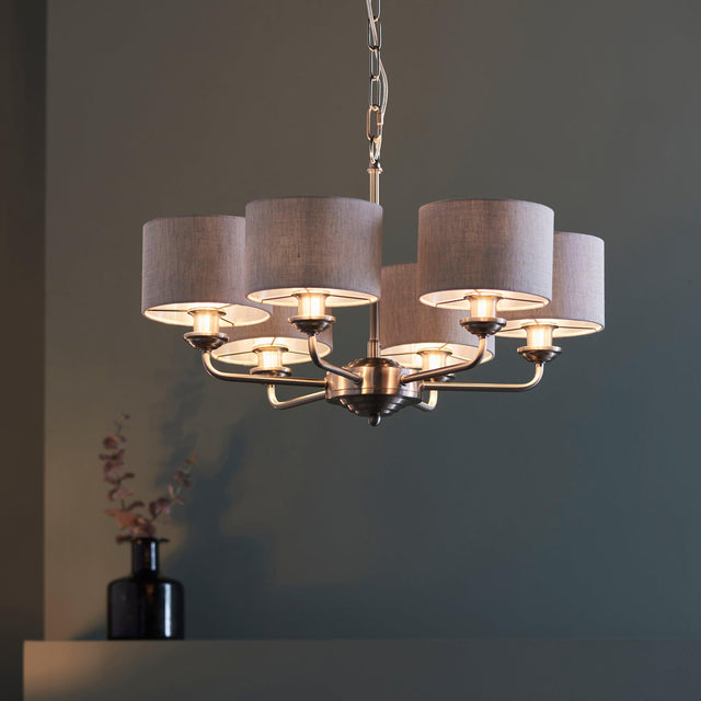 Endon Lighting - 99151 - Endon Lighting 99151 Highclere Indoor Pendant Light Brushed chrome plate & natural linen Dimmable