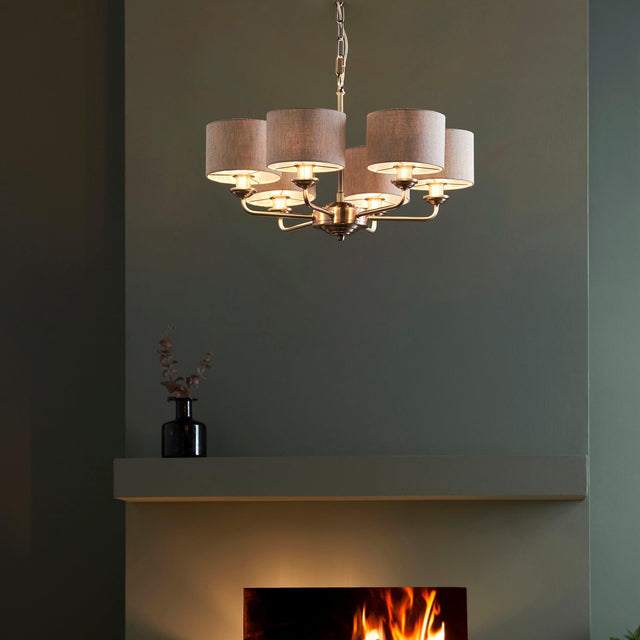 Endon Lighting - 99151 - Endon Lighting 99151 Highclere Indoor Pendant Light Brushed chrome plate & natural linen Dimmable