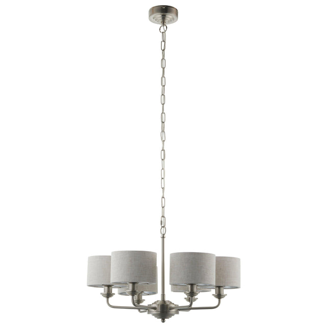 Endon Lighting - 99151 - Endon Lighting 99151 Highclere Indoor Pendant Light Brushed chrome plate & natural linen Dimmable