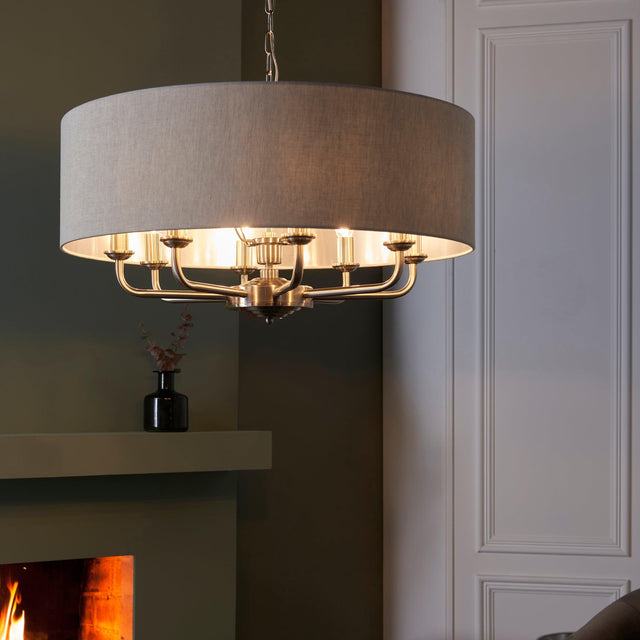 Endon Lighting - 99152 - Endon Lighting 99152 Highclere Indoor Pendant Light Brushed chrome plate & natural linen Dimmable