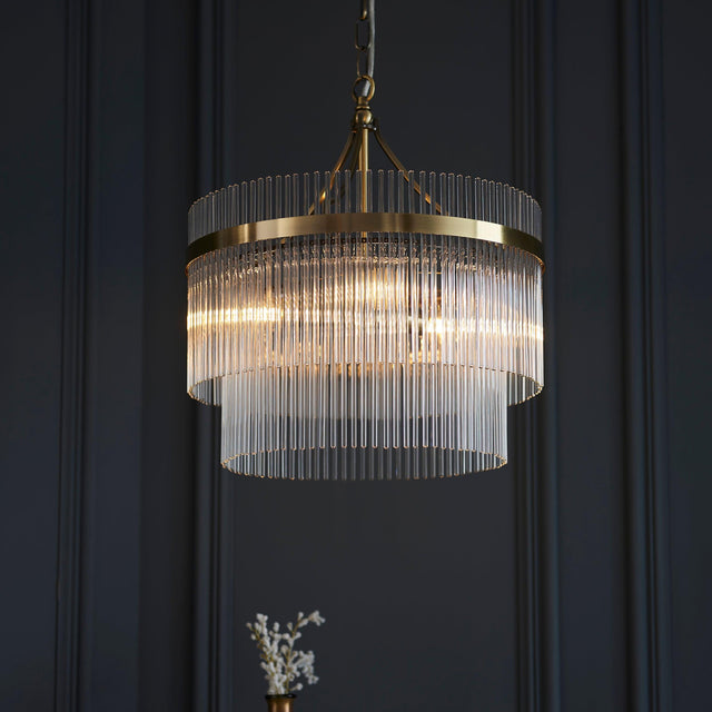 Endon Lighting - 99167 - Endon Lighting 99167 Marietta Indoor Pendant Light Antique brass plate & clear glass Dimmable