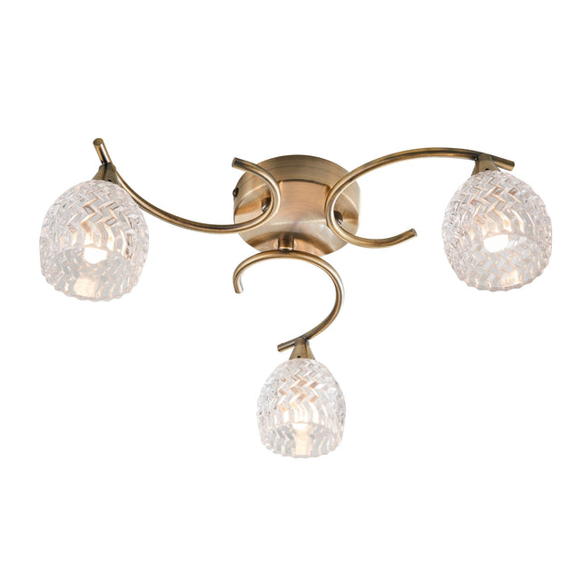 Endon Lighting - BOYER-3AB - Endon Lighting BOYER-3AB Boyer Indoor Semi flush Light Antique brass plate & clear glass Dimmable