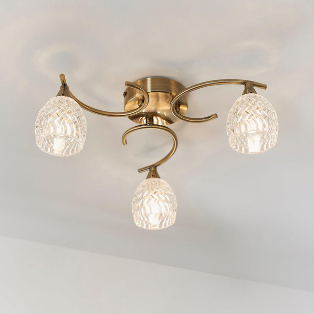 Endon Lighting - BOYER-3AB - Endon Lighting BOYER-3AB Boyer Indoor Semi flush Light Antique brass plate & clear glass Dimmable