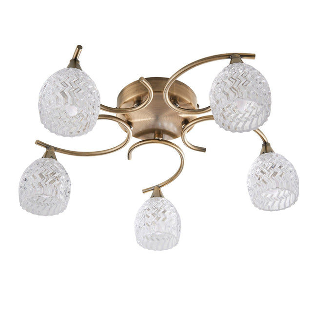 Endon Lighting - BOYER-5AB - Endon Lighting BOYER-5AB Boyer Indoor Semi flush Light Antique brass plate & clear glass Dimmable