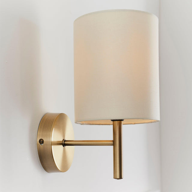 Endon Lighting - BRIO-1WBAB - Endon Lighting BRIO-1WBAB Brio Indoor Wall Light Antique brass plate & cream fabric Dimmable