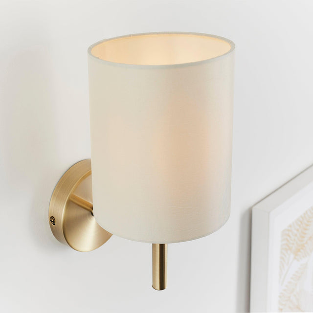 Endon Lighting - BRIO-1WBAB - Endon Lighting BRIO-1WBAB Brio Indoor Wall Light Antique brass plate & cream fabric Dimmable