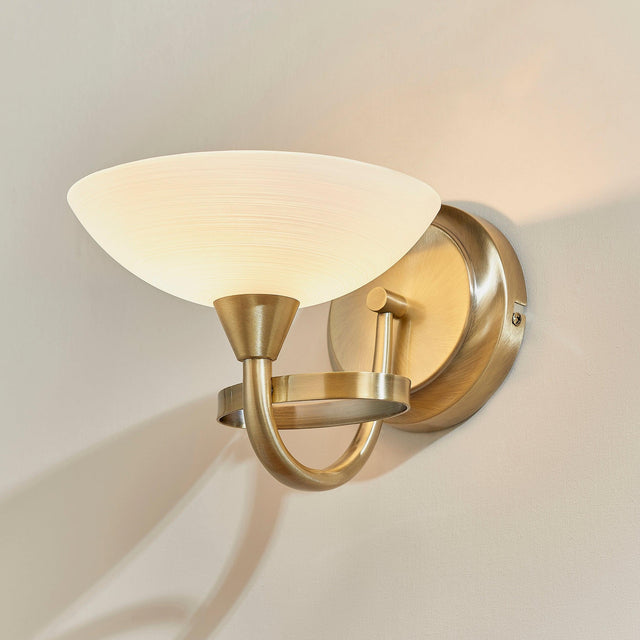 Endon Lighting - CAGNEY-1WBAB - Endon Lighting CAGNEY-1WBAB Cagney Indoor Wall Light Antique brass plate & white glass Dimmable