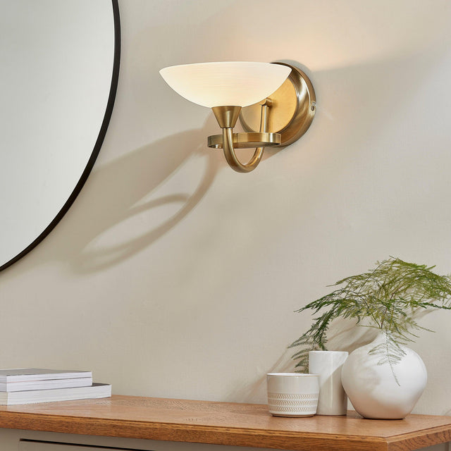 Endon Lighting - CAGNEY-1WBAB - Endon Lighting CAGNEY-1WBAB Cagney Indoor Wall Light Antique brass plate & white glass Dimmable