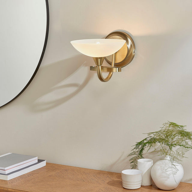 Endon Lighting - CAGNEY-1WBAB - Endon Lighting CAGNEY-1WBAB Cagney Indoor Wall Light Antique brass plate & white glass Dimmable