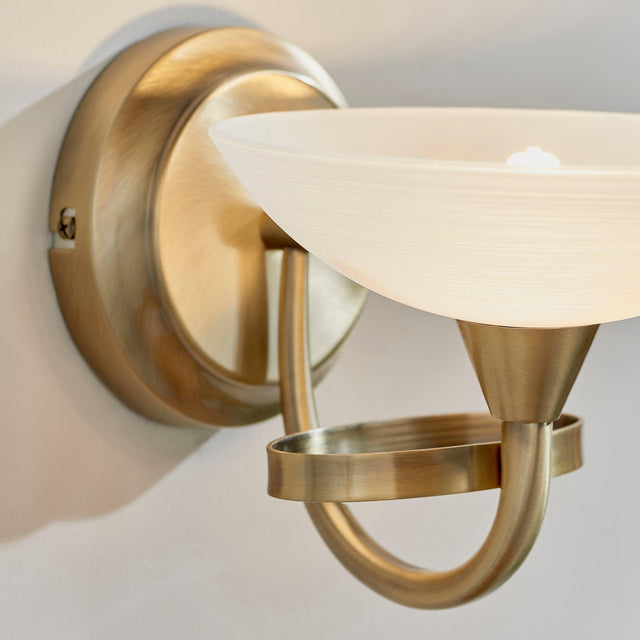 Endon Lighting - CAGNEY-1WBAB - Endon Lighting CAGNEY-1WBAB Cagney Indoor Wall Light Antique brass plate & white glass Dimmable