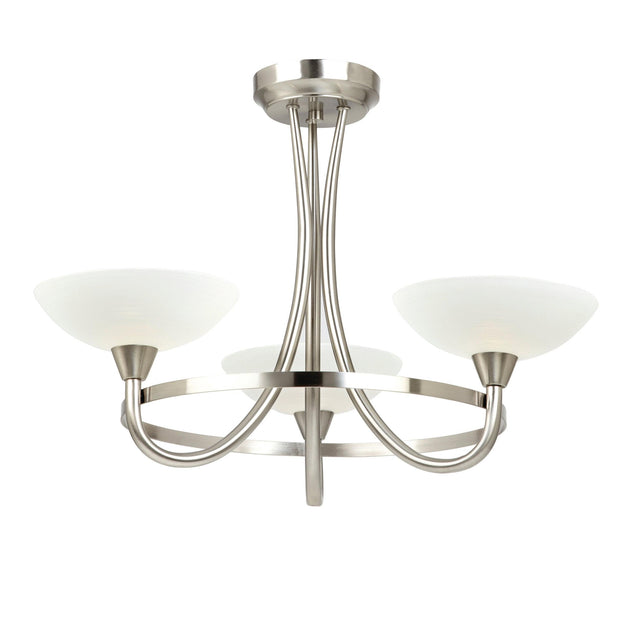 Endon Lighting - CAGNEY-3SC - Endon Lighting CAGNEY-3SC Cagney Indoor Semi flush Light Satin chrome plate & white glass Dimmable