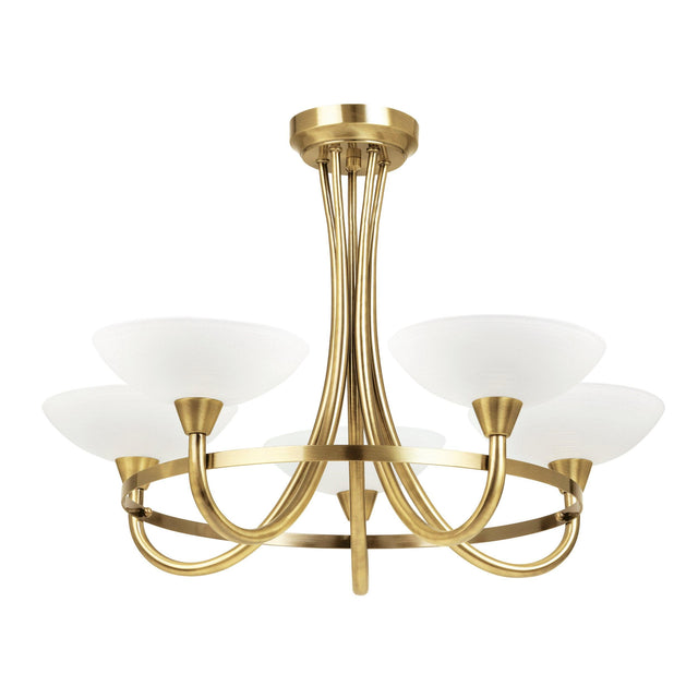 Endon Lighting - CAGNEY-5AB - Endon Lighting CAGNEY-5AB Cagney Indoor Semi flush Light Antique brass plate & white glass Dimmable