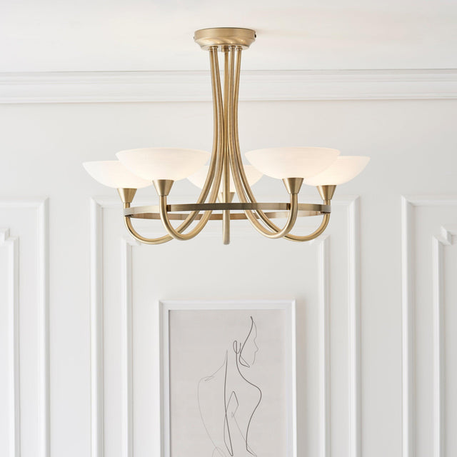 Endon Lighting - CAGNEY-5AB - Endon Lighting CAGNEY-5AB Cagney Indoor Semi flush Light Antique brass plate & white glass Dimmable